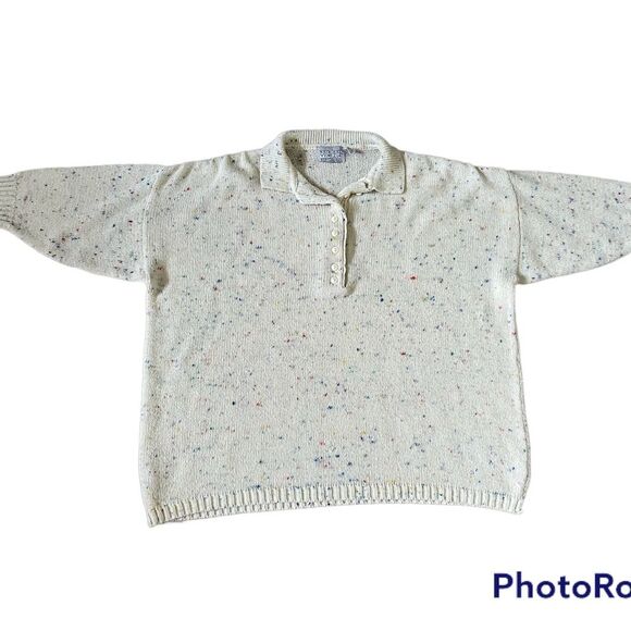 Cream confetti color knit short sleeve oversized sweater - Picture 3 of 7